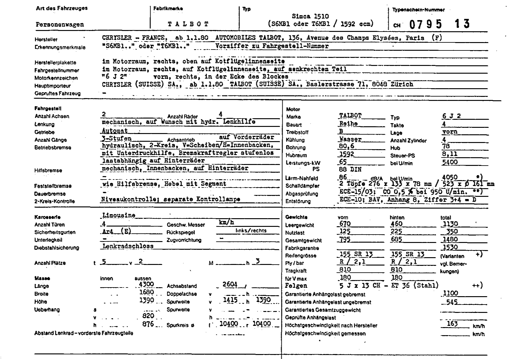 Suisse Fiche d'homologation 079513 Allemand Page 1 (TG.DE.079513.1.png)